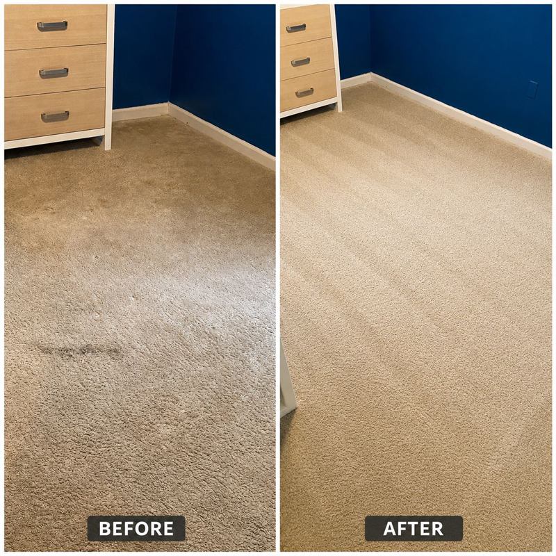 Before and after carpet stain removal in a Fredericksburg VA bedroom