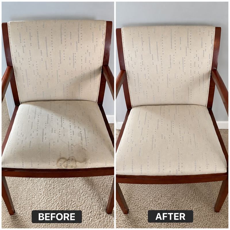 Before and after upholstery cleaning of a stained fabric chair